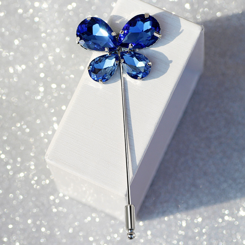 西凉妃子韩版蝴蝶一字插针别针韩国时尚水晶胸针丝巾扣领扣x895