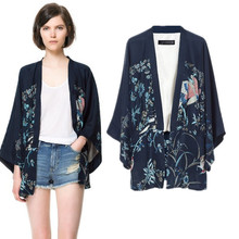 欧美 女装2014新款 女式凤凰印花和服蝙蝠袖开衫外套女亚马逊ebay