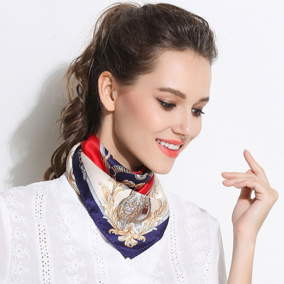 南秀丝语 夏季100%桑蚕丝小领巾 职业小丝巾 女士真丝印花小方巾