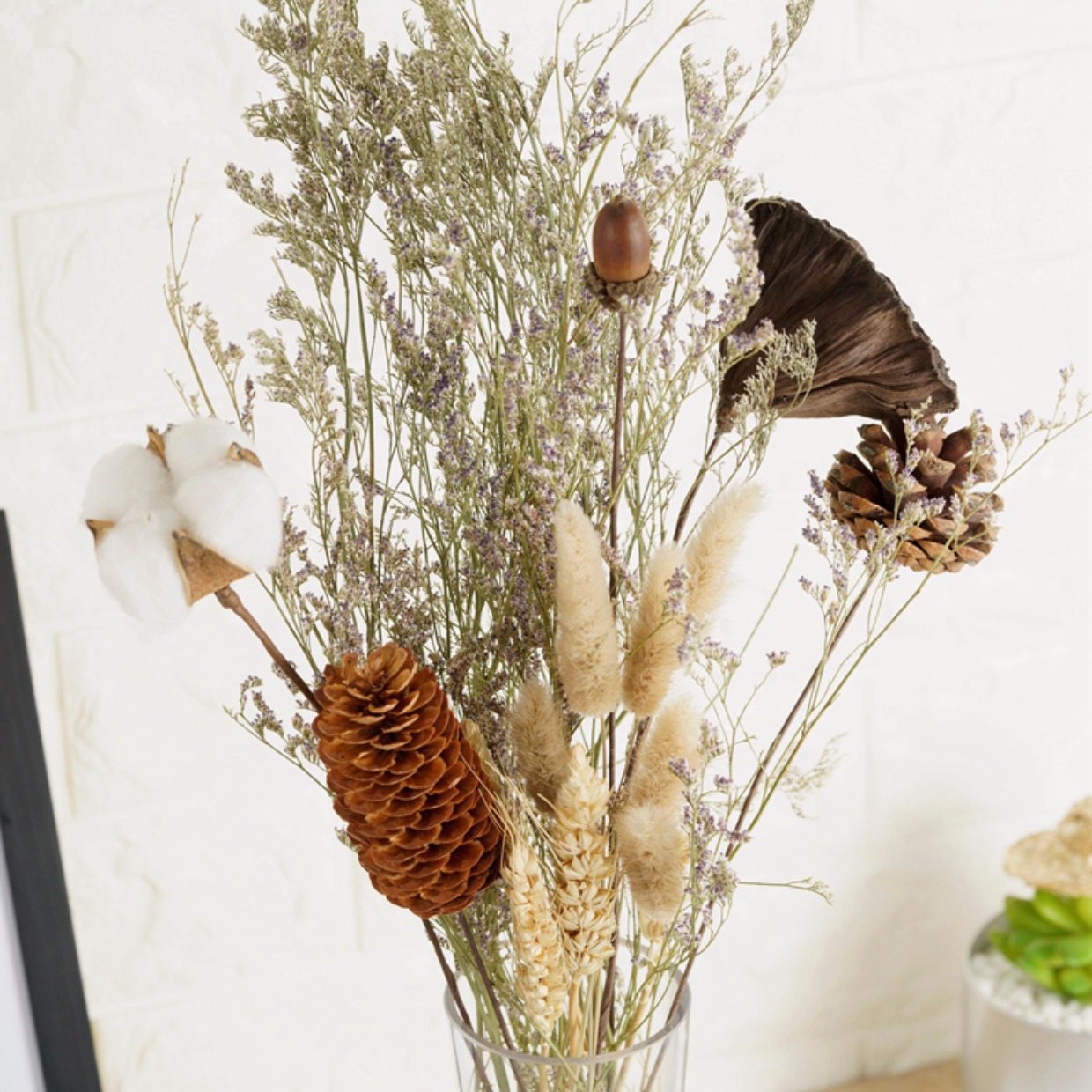 天然干花手工制作铁杆棉花松果松塔情人草麦穗家居装饰拍摄道具