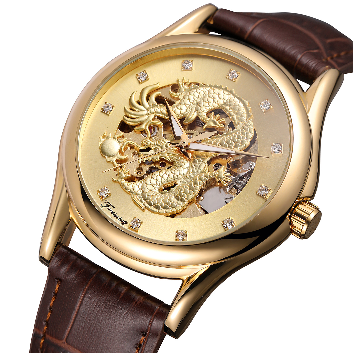 forsining龙表全镂空防水真皮带男士全自动机械表男dragon watch