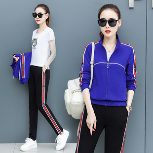运动服套装女秋款女装2018秋季新款三件套女士宽松跑步休闲套装潮