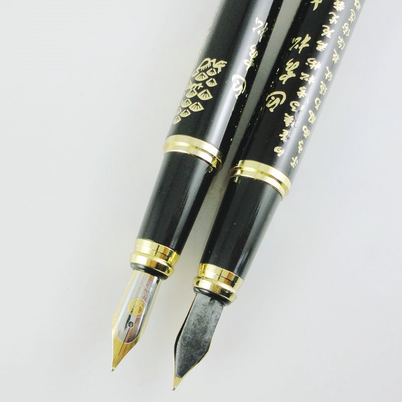 罗氏钢笔909a明尖书法铱金笔 黑色金雕迎客松学生练字礼品笔定制