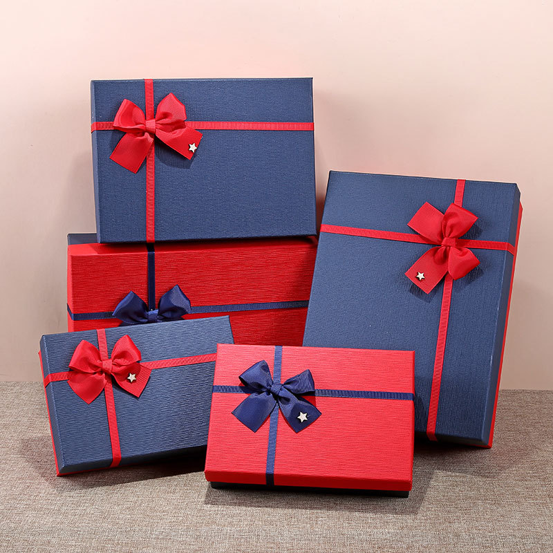 长方形生日礼品盒大号圣诞节礼物包装盒复古牛皮纸红色蝴蝶结礼盒