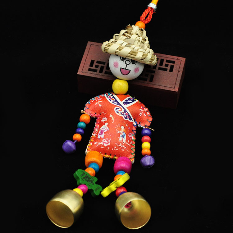 云南民族风草帽人风铃挂件 民族皮服装娃娃东巴风铃挂饰铃铛批发