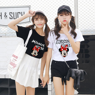 2018夏装 闺蜜装姐妹装米奇米老鼠米妮印花短袖t恤体恤衫潮gm8002