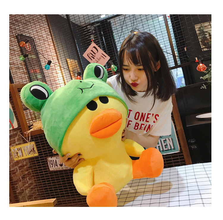 新款莎莉鸭毛绒玩具变身青蛙头小鸭子公仔布朗熊系列包装生日礼物