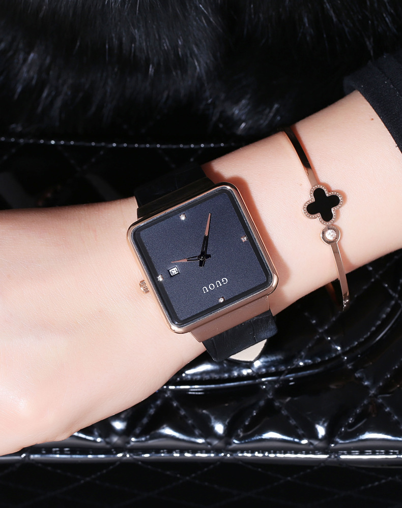 方形皮带女表简约韩版大表盘时尚潮流防水学生女士手表休闲大气