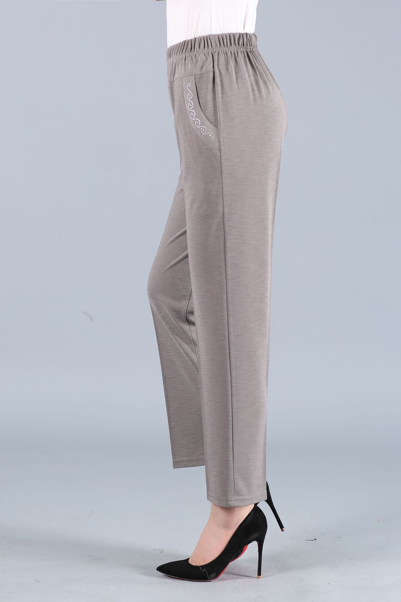 夏季新款中老年女裤休闲宽松女式九分裤妈妈奶奶装松紧高腰裤子长