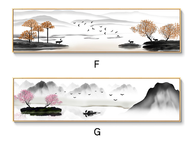 新中式挂画禅意背景墙画水墨山水意境横幅餐厅玄关壁画客厅装饰画