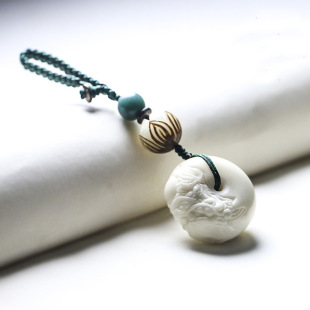 祥龙吐珠 象牙果雕刻盘龙平安扣汽车钥匙扣挂件复古风饰品批发