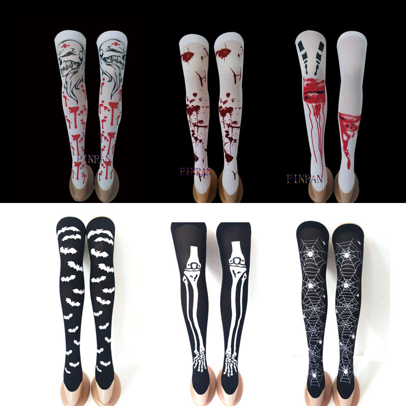 厂家直销欧美万圣节派对恐怖cosplay装扮袜子鬼节表演性感道具