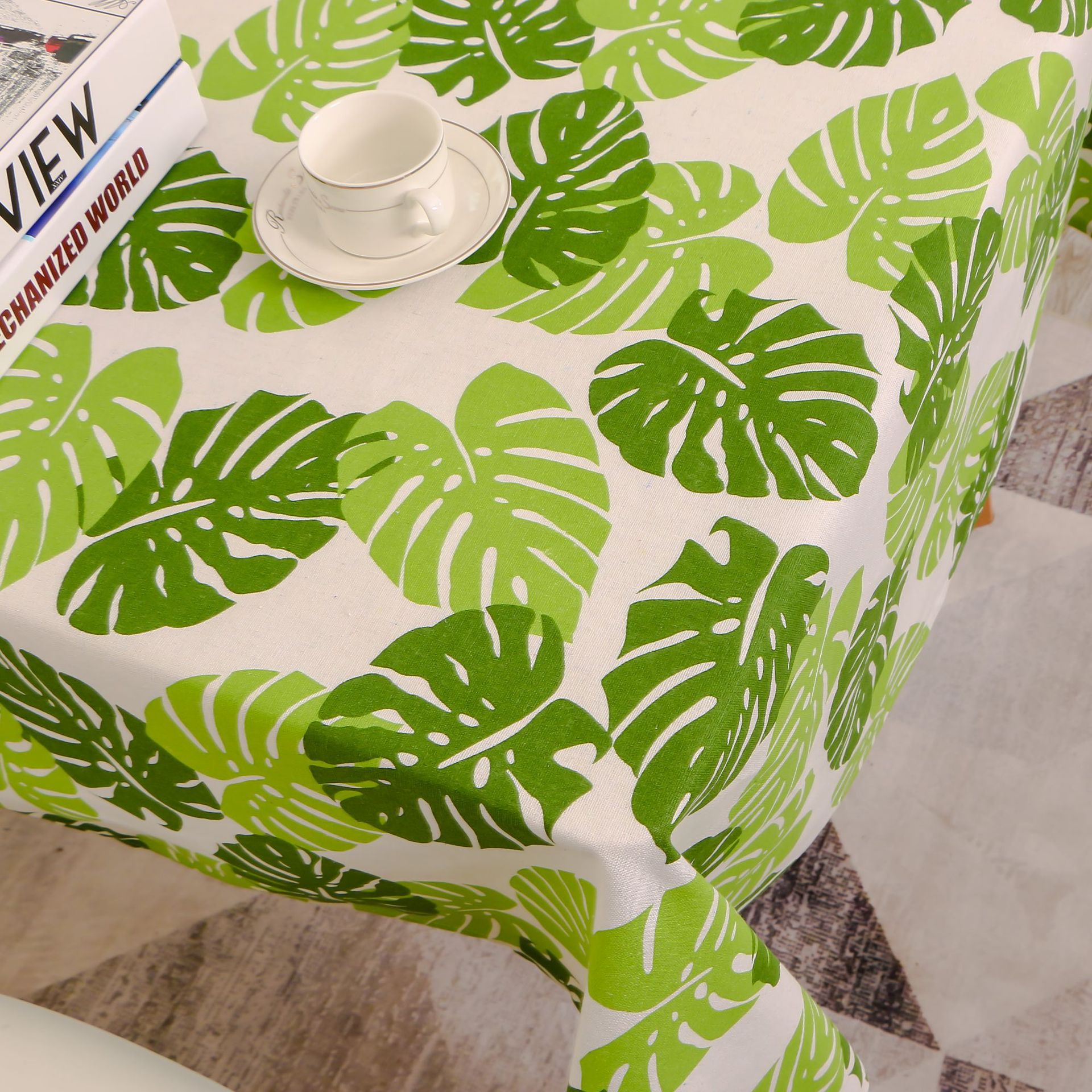跨境专供 北欧风芭蕉叶树叶棉麻桌布长方形客厅家用聚会餐桌布