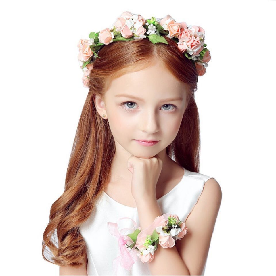 韩式新款双排草莓花发饰儿童花环新娘头饰花童头环发饰品演出配饰