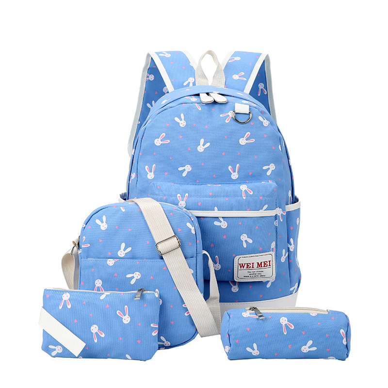 New Canvas Printed Backpack Women's Large Capacity High School Students Schoolbag Composite Bags 4-Piece Travel Bag