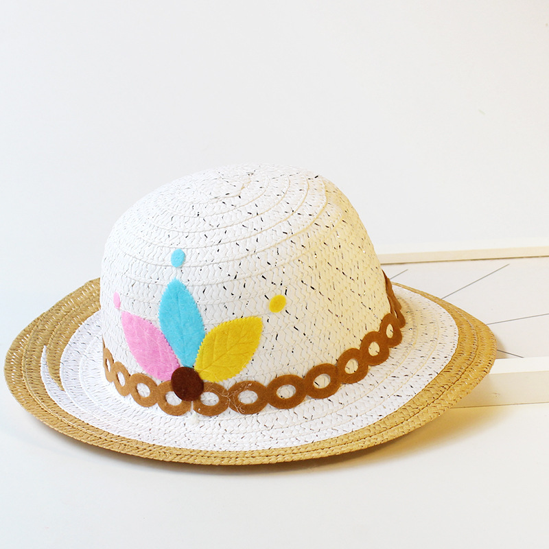 2018新款儿童夏季草帽 遮阳防 晒草帽 三色树叶旅游百搭帽