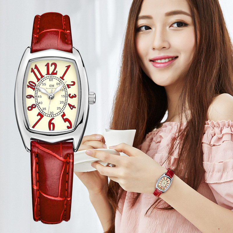 小红表蒋欣同款 真皮带防水手表衣夜光石英表 网红学生手表小红表