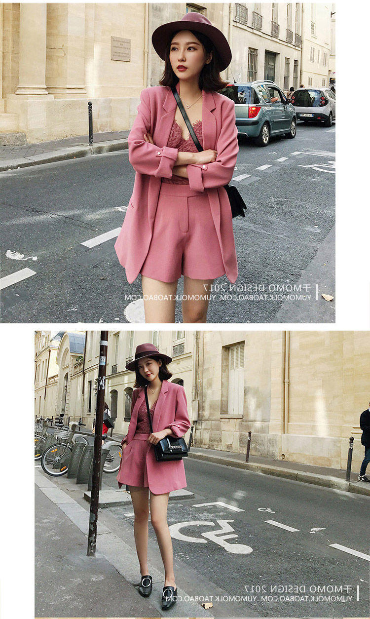 小个子外套女装2019新款韩版休闲西服上衣chic西装短裤套装8792