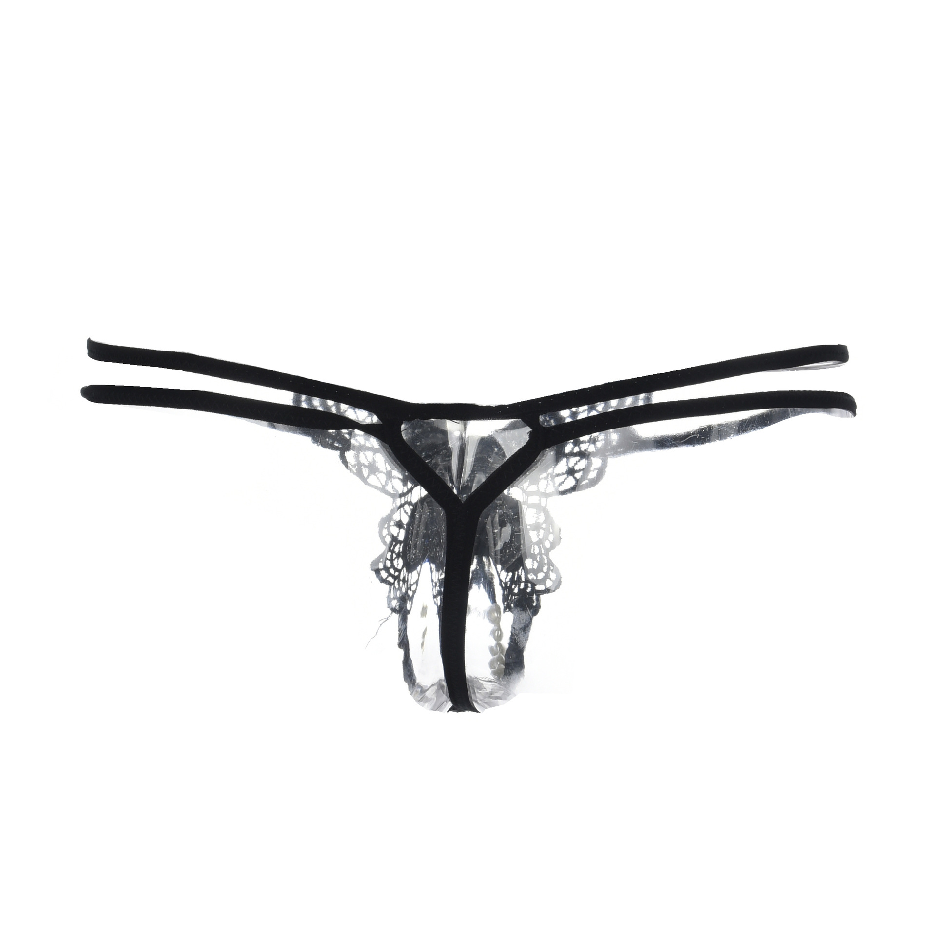 性感蝴蝶情趣内裤 刺绣诱惑细带珍珠开档免脱丁字裤女t506