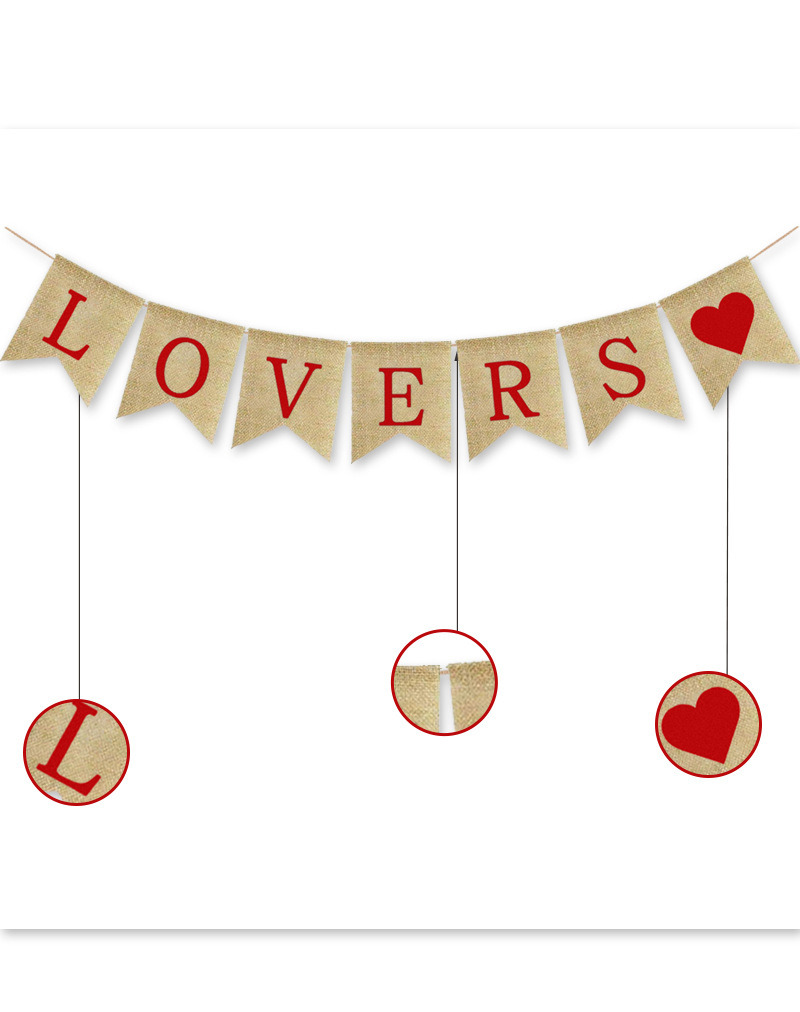 lover订货结婚麻布拉旗情人节装饰burlap buntings手工三角旗批发