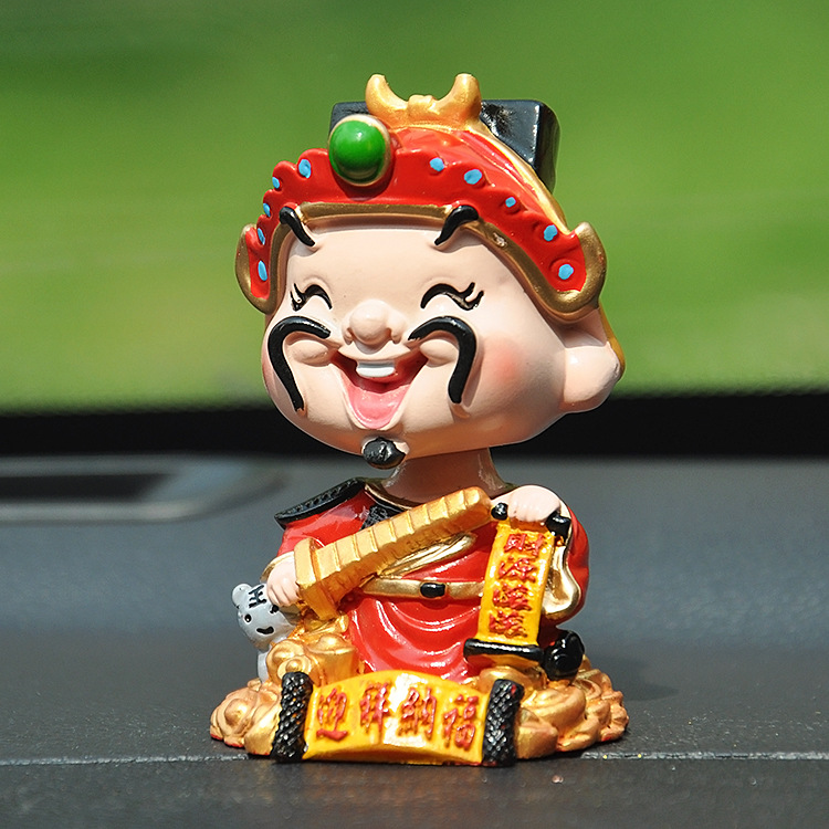 创意车载树脂弹簧公仔汽车装饰品招财摇头公仔彩绘文武财神爷摆件