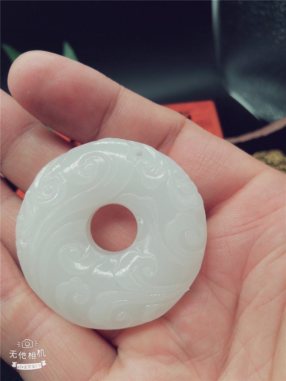 阿富汗白玉祥云平安扣挂件羊脂玉时来运转平安扣白玉吊坠玉坠直销