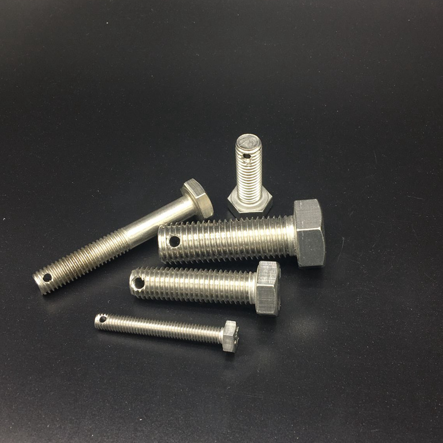 现货不锈钢尾部带孔外六角螺丝gb31.1螺杆带孔杆身打孔螺栓m6-m16