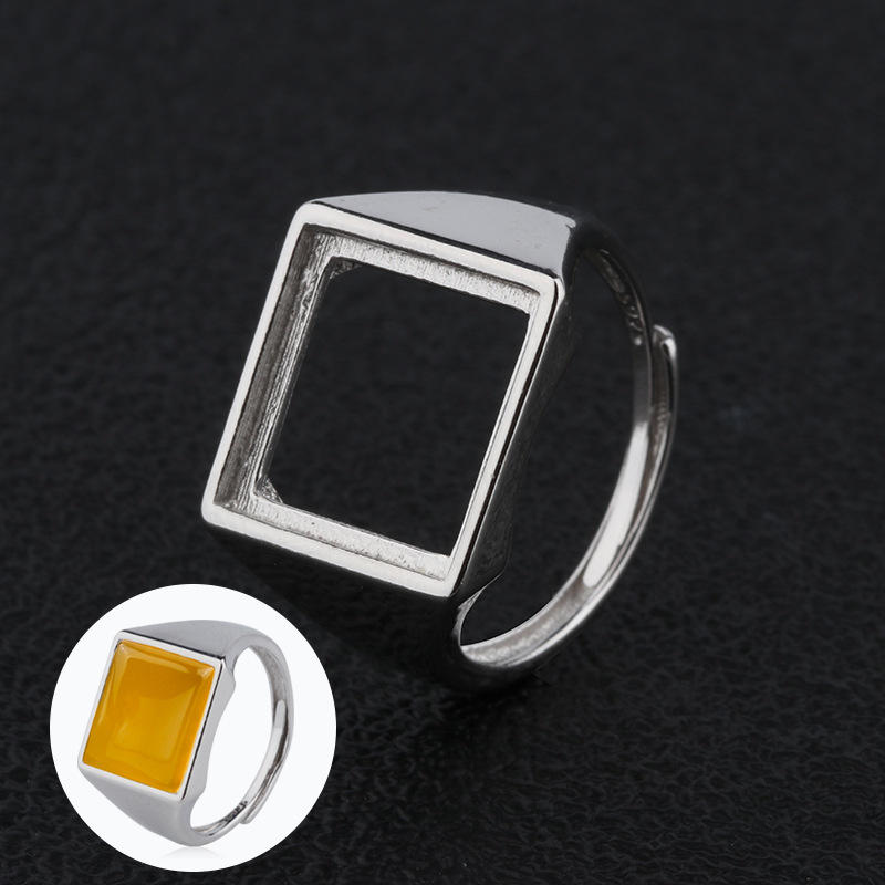 s925纯银戒指空托 光面男女戒托银托方形指托7*9 8*10 9*11 12*12