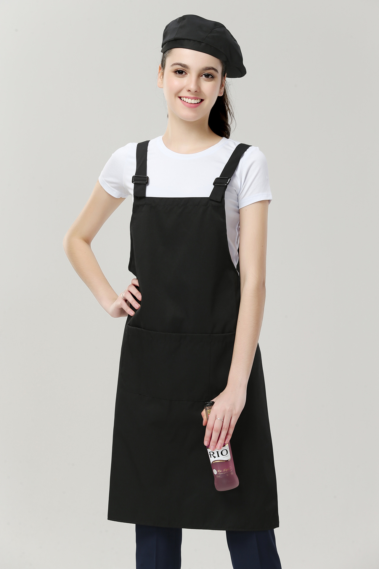 调节扣h型背带围裙 高档涤棉广告工作围裙定制来图来样定做logo