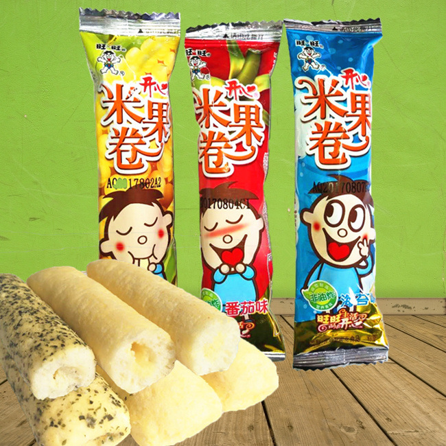 旺旺 开心米果卷3kg/箱番茄海苔玉米味夹心卷饼干膨化食品 批发