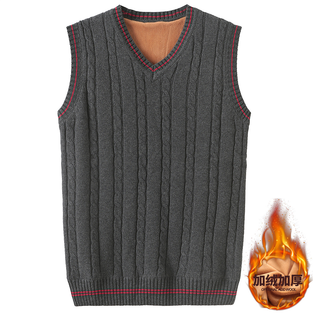 920加厚加绒款毛背心v领男无袖毛衣马甲青年毛线坎肩针织马夹