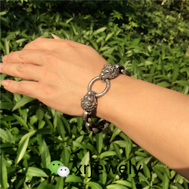 gaboratory加伯美国双雄狮子头手链s925纯银狮子座男士硬朗霸气重