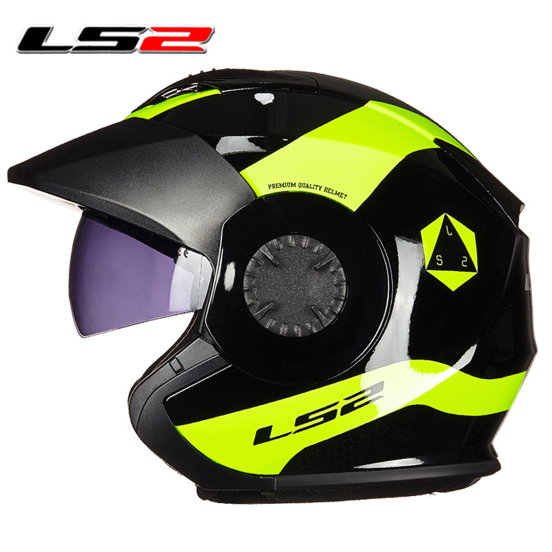 ls2摩托车头盔双镜片男女士半覆式复古个性酷电动车半盔防晒四季5