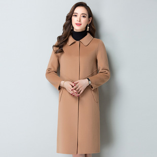 2018秋冬欧美大牌高档双面羊绒毛呢外套女过膝修身羊毛呢子大衣