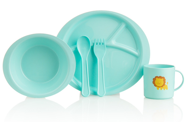 coeco可爱客 聚乳酸玉米pla儿童餐具 餐盘饭碗水杯叉勺套装5件套