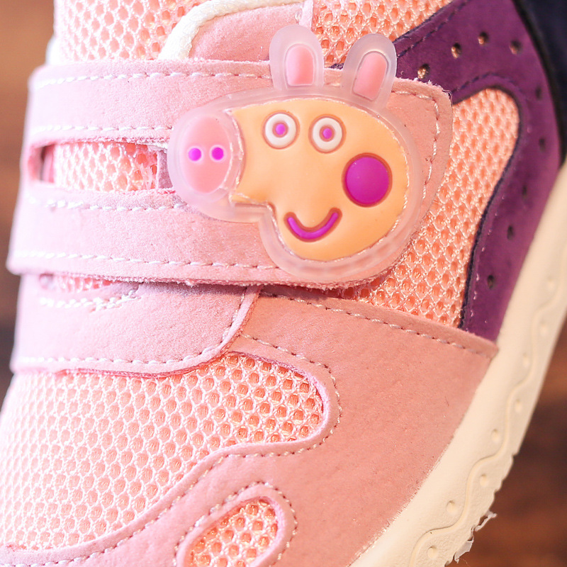 2018秋儿童真皮绒皮魔术贴小猪佩奇运动鞋学步鞋黑色粉色灰色批发