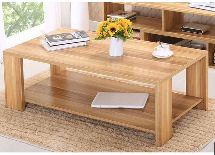现代简约板式双层茶几桌 客厅木质大茶几 浅胡桃色 120*60*42cm
