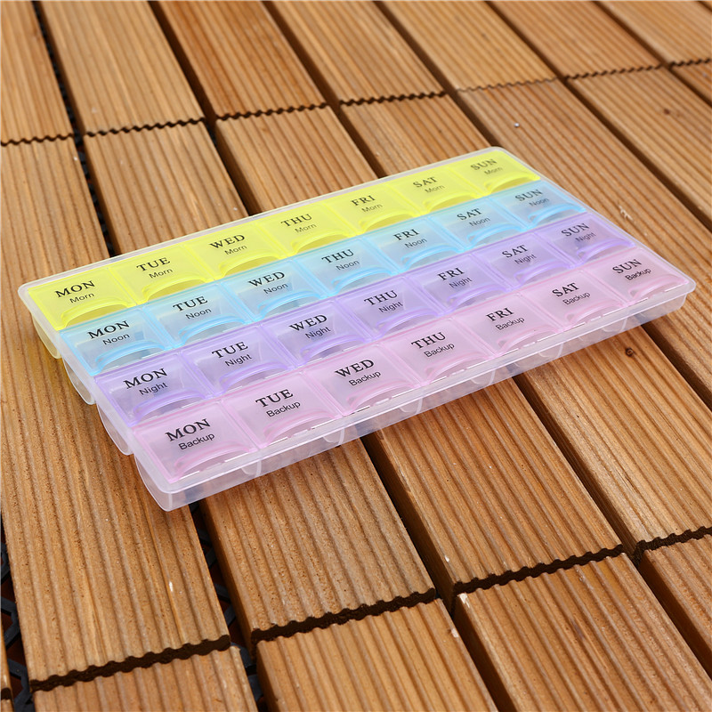 Injection Molding Colorful 28 Grid Plastic Medicine Box 7 Days a Week Creative Flip Storage Box