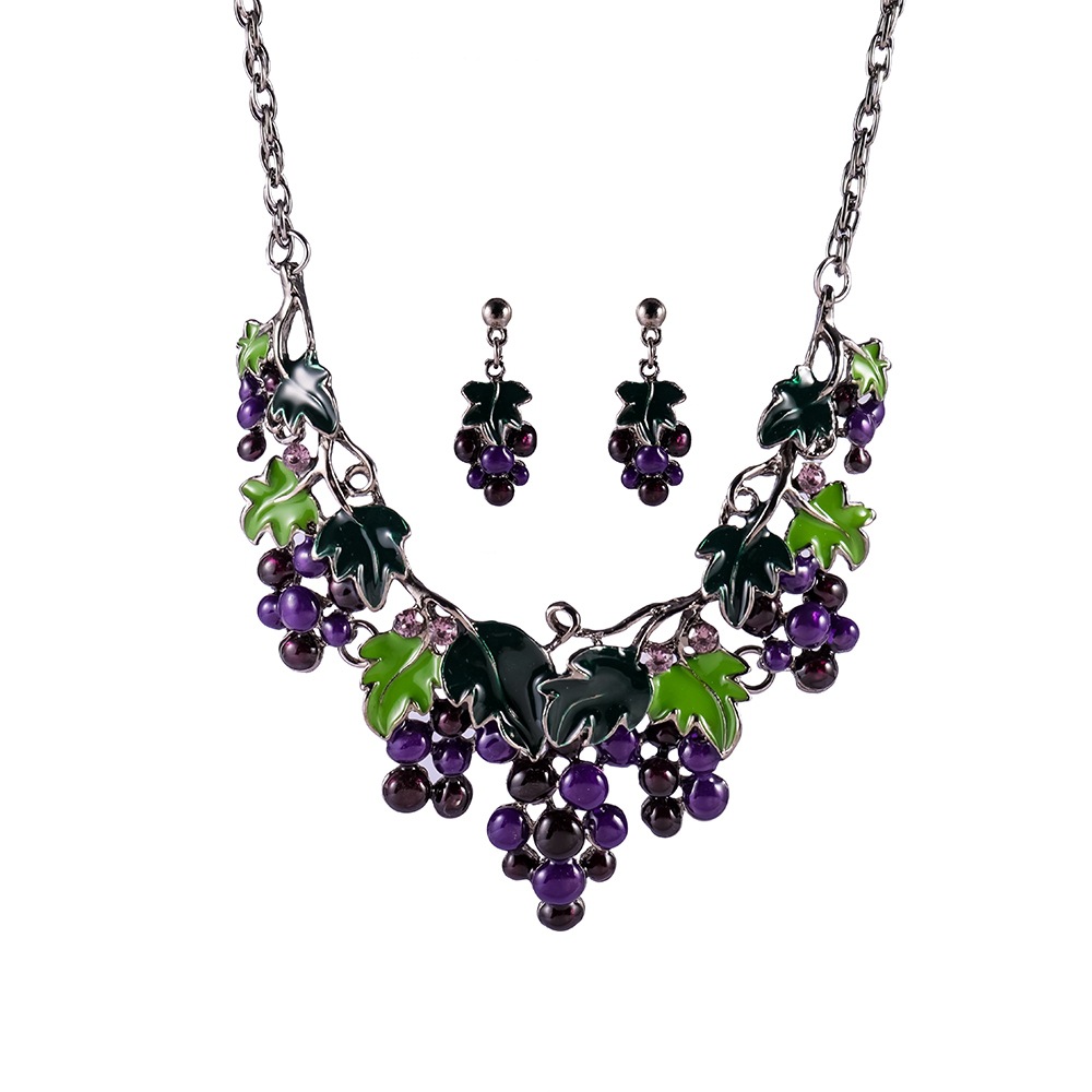 跨境wish首饰套装高品质个性葡萄项链耳钉短锁骨链欧美饰品女