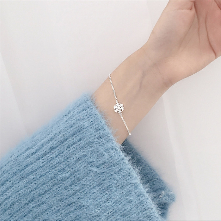 日韩925银雪花手链 女士甜美手饰气质饰品原创圣诞礼物配饰批发