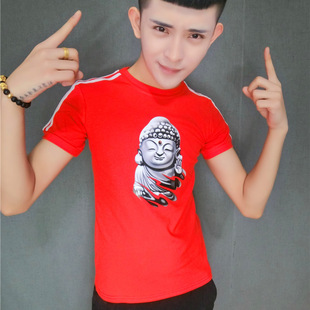 2018潮男网红同款青年短袖修身t恤紧身圆领小衫社会精神小伙男t恤