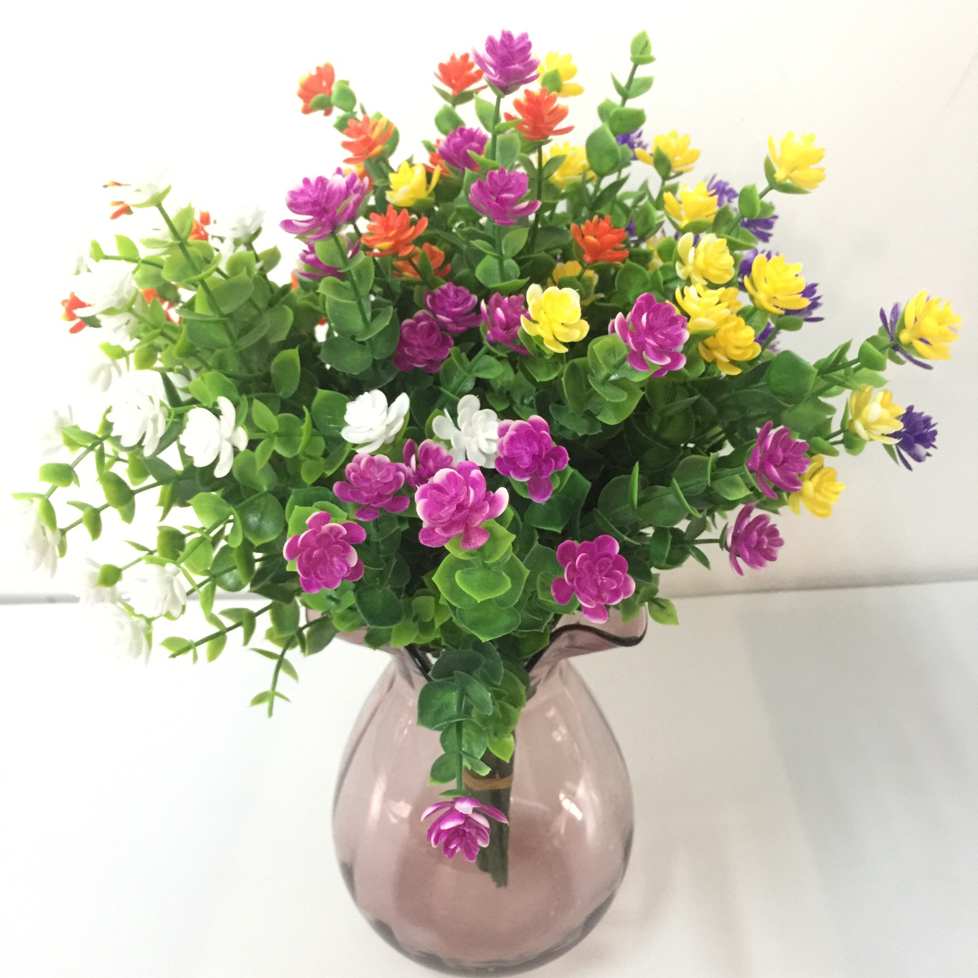 厂家直销 仿真尤加利花塑料花 7叉35目尤加利假花插花特价批发