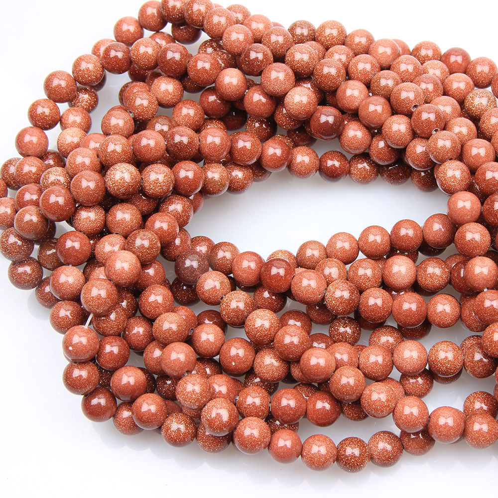 周连发45pcs 8毫米光滑表面红金沙石散圆珠水晶能量石材的珠宝