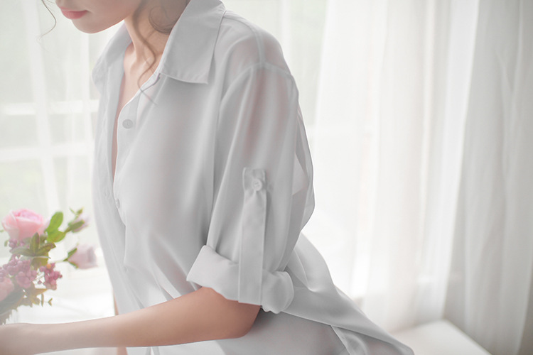 2562老公的衬衫性感透明内衣情趣套装新款宽松衬衣边袖雪纺衫代发