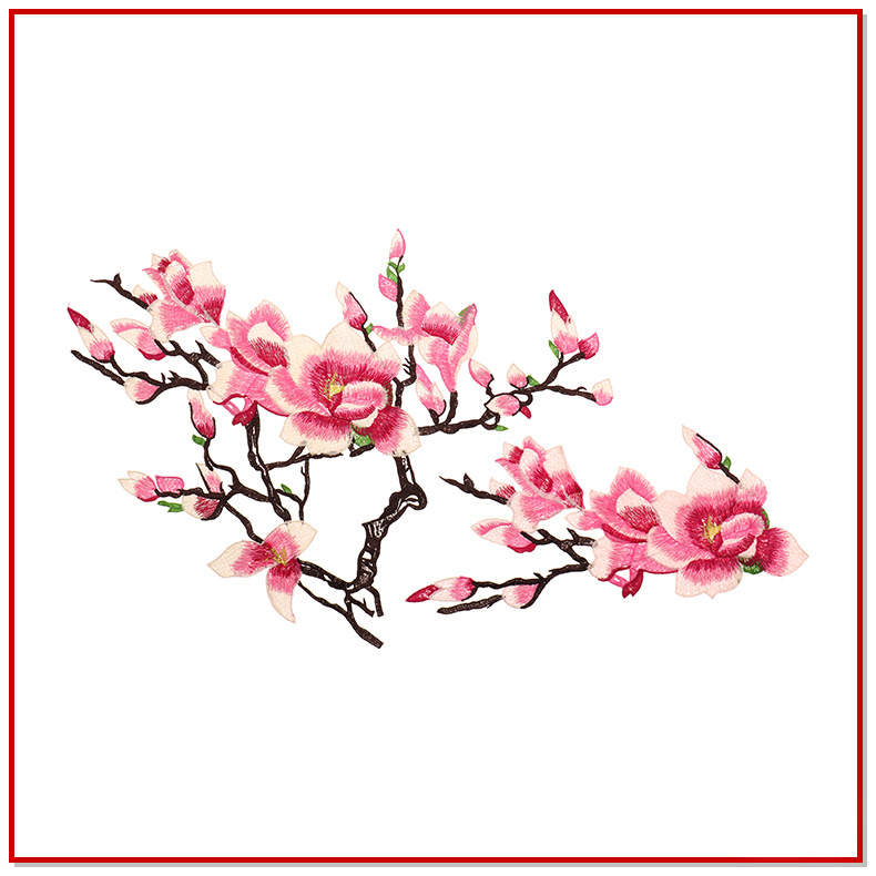 桃花水溶刺绣布贴 立体水溶电脑刺绣 衣服补丁贴花服装辅料