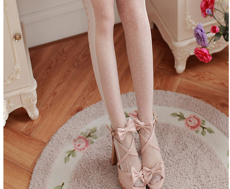 日系提花蕾丝丝袜黑白色爱心圆点蝴蝶结透明夏季超薄款连裤袜女士