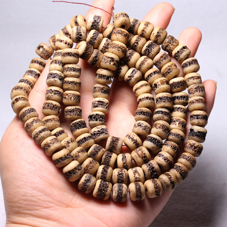 108颗天然牦牛骨头盖骨桶珠药片嘎巴拉佛珠手串手链厂家批发