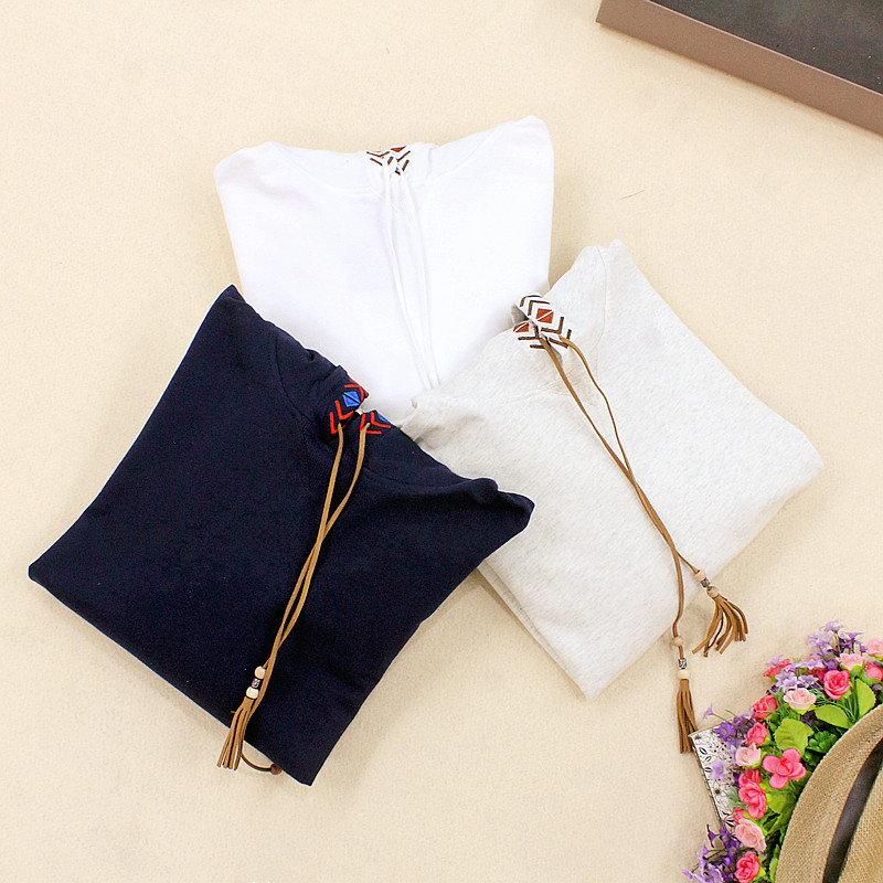 2018年秋装薄款 森女麦穗刺绣流苏抽绳连帽宽松套头卫衣女装新款