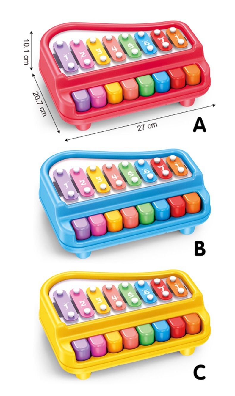 儿童益智乐器玩具 音乐家卡通三角琴8键手敲琴红蓝黄3款演奏玩具