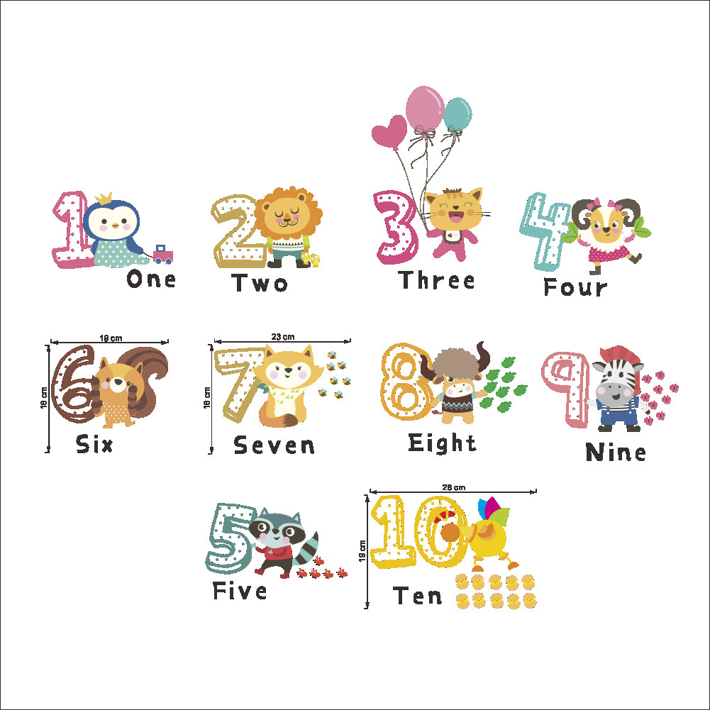 卡通英文数字墙贴创意diy儿童房幼儿园益智贴画pvc可移除壁画防水